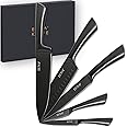 EUNA 5 PCS Kitchen Knife Sets Professional Sharp Knives Set with Cover&Gift Box Durable Cooking Japanese Knives Set for Carbon Steel Ninja Knives with Integrated Handle&Non-Stick Coating
