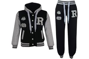 A2Z 4 Kids Girls Boys Black Baseball Tracksuit FOX Jacket & Trouser Sports Hoodie Bottom Joggers Age 2 3 4 5 6 7 8 9 10 11 12 13 Years
