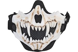 YZPACC Airsoft Half Face Skull Masken Taktische Gesicht mit Ohrenschutz Mesh Maske für Halloween Cosplay Paintball CS Jagd Cosply