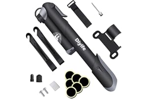 Bomba para Bicicleta con Manómetro, [120 PSI] Diyife Mini Bomba De Bicicleta [Set Completo, Aguja, Kit De Parche, Tapas De VáLvulas Y Montura De Marco para Presta Y Schrader