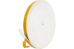 fowong Joint en Bande Isolation Fenêtre - Bande en Mousse Adhésif - Anti Froid pour Porte Entrée - 12mm(l) x 1.5mm(H) x 10m(L) - Multiusage Élastque Antichoc et Coupe Vent, Blanc