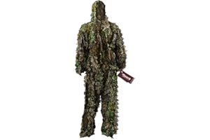 Zicac Telo Mimetico, Ghillie Suit,Tuta Mimetica con Foglie in Poliestere 3D,Abbigliamento da Caccia Invisibile nella Foresta per la Caccia Fotografica
