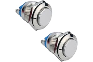 MALOUSUN 2 Stück Momentan Taster,Drucktaster Klingeltaster,16mm Startknopf,Wasserdicht Druckschalter,250V 220V AC 12V 24V 36V DC 3A Schraubklemmen Klingelknopf Edelstahl für Auto,Haushaltsgeräte (Hoher Kopf)