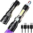 Fay Bless Blacklight Flashlights, 3 in 1 UV Flashlight Rechargeable Flashlight with Pocket Clip High Powered LED Light 7 Modes Waterproof (2Pcs-with Battery)