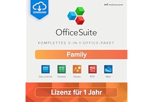 MOBISYSTEMS INC. OfficeSuite Family | 5-in-1-Office-Paket | Dokumente, Tabellen, Präsentationen, PDF, E-Mail & Kalender | Lizenz für 1 Jahr | 1 Windows-PC & 2 Mobilgeräte | 6 Benutzer [Online-Code]