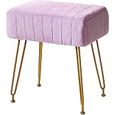 IBUYKE Makeup Vanity Stool, Rectangular Footrest, Purple L/G-51V | Ottoman Side Dress Table Pouf Seat Sofa Chair Gold Steel L