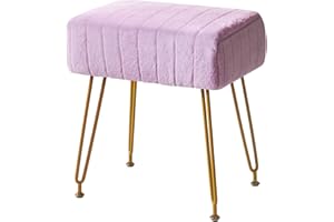 IBUYKE Velluto Sgabello poggiapiedi rettangolare ottomano, Trucco Vanity Side Table, Velvet Dressing Table Seat, Pouf Couch, Gambe d'acciaio dorate, Viola LG-51V