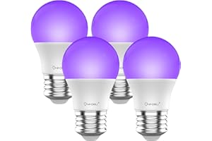Onforu Lot de 4 Ampoule LED UV, E27 Ampoules Lumière Noire Lampe, 220-240 V Lampe LED Ultraviolet, UV-A Lampe de Ultraviolet Violette, Eclairage Décoratif pour Halloween Noël Bar Fête Peinture Fluo
