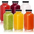 FUFU 6 Pack Glass Juice Bottles with Lids Reusable Glass Square Beverages Drinking Jars with Tamper-proof Black Caps for Travel Milk Water Tea Honey Kombucha Smoothie Boba (350ml)