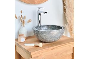 Wanda collection Lavabo sobre encimera redondo Barcelona de mármol color gris 30cm