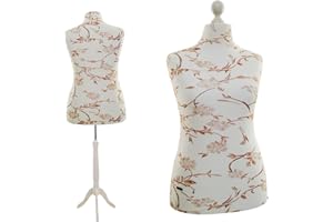 LUCCESI | Schneiderpuppe | zum Probierpreis! | Größen S - XL (Female ♀) | Size: XL (44-46) | Wechselbezug Creme-Weiss/florales Muster (braun) | Standfuss Weiss | Damen Schaufensterpuppe