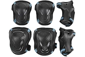 QCHOMEE Sets de Protection Enfants Ados Adultes 6 Pièces Protège Genouillères Coudières Poignets Sport Attelles Pads Epais Genouillère Roulette Protections de Skateboard Réglable pour Roller Patinage Vélo