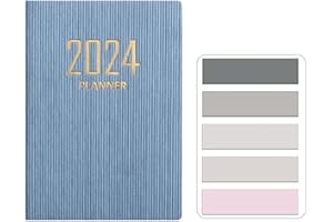 Morices Mini 2024 Daily Planner, PU Texture 120 Pages Appointment Diary Planner and Organiser from Jan 2024 to Dec 2024, A7 Size Pocket Calendar Notebook with Sticky Index Tabs Flags (Blue)