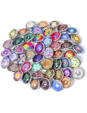 Soleebee Glas Aluminium 12mm Click Button Schmuck Charms Set 50 Stück - Exotische