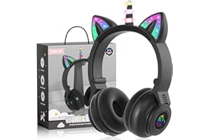 JYPS Cuffie Bluetooth Bambina, Unicorno Cuffie Bambini senza Fili, con Orecchie da Gatto con Luce a LED, Wireless Cuffie Bluetooth Over Ear per Bambina/Bambino/Ragazze, con Slot per Schede SD