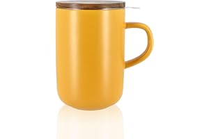 OGO LIVING – tisanière Juliet 475 ml – Idéale pour le thé et la tisane – Mug à thé en grès et couvercle en bois d’acacia - jaune - 7912030
