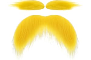 DIVINA VITAE Fake Bart Augenbrauen Set Schnurrbart Zum Ankleben Falscher Schnurrbärte Augenbrauen Kleben Bärte Selbstklebend Für Erwachsene Kostüm Cosplay Halloween Party Zubehör (Gelber)