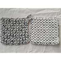 gehäkelte Topflappen, Doubleface, stylisch, doppelt dick, Baumwollgarn, Vintage, grau, Grautöne, weiß, Fb.110