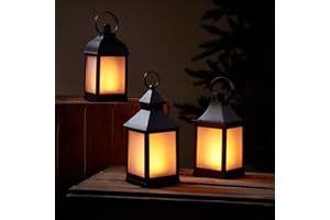 Lights4fun Lot de 3 lanternes LED à piles pour intérieur et extérieur Noir mat