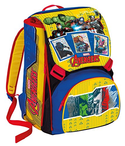 Preisvergleich Produktbild ERWEITERBARER Rucksack MARVEL - AVENGERS - Gelb Rot - Magnetkarte -Schulranzen 31Lt
