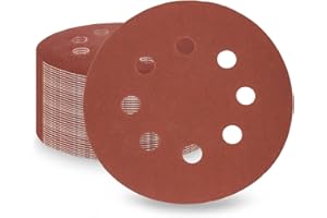 LESNIC 240 Grit Sanding Discs 50 pcs, 125mm Sanding Sheets 5in 8 Holes Pads Hook and Loop for Orbit Orbital Sander and All Oscillating Tools