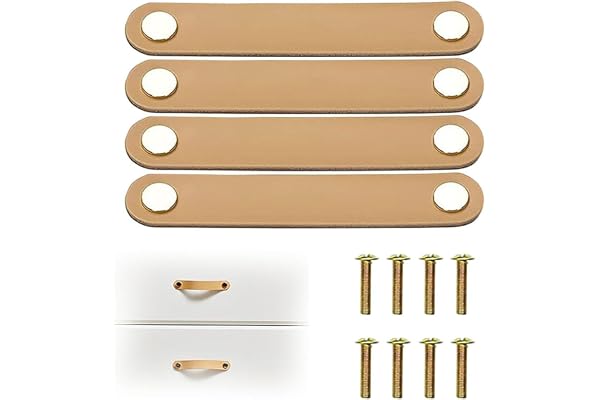 YIMINI Lädermöbelhandtag, läderdörrhandtag, möbler med läderhandtag, möbelhandtag i PU-läder, med skruvtillbehör (4, beige, 128 mm)