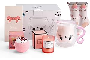 HUISHENG Cat Mug Gift Sets, Birthday Gifts for Women, Presents for her, Christmas Valentines Mothers Day Gifts for Wife Mum Grandma Girl Teacher Friend