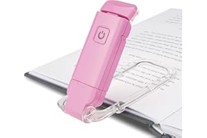 HONWELL Luz de Libro Recargable Luces LED de Lectura con Clip para Niños que Leen en La Cama, 3 Niveles de Brillo Luz de Marcador Regulable para Protección Ocular, Lámpara de Lectura Portátil,Rosa