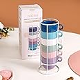 Nestasia Stackable Ceramic Cups Set of 6 (90 ml) | Microwave & Dishwasher Safe Tea & Coffee Cups with Glossy Finish | Ideal for Gifting