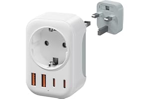 Bigfish Adapter England Deutschland Stecker mit 2 USB-C & 2 USB-A(3.4A), UK Adapter, Steckdosenadapter England, Reiseadapter UK Typ G für EU zu England/Schottland/Irland/Dubai/Maldives