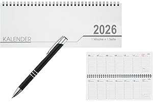 LIVEPAC-OFFICE Schreibtisch Kalender 32 Blatt / Schreibtischquerkalender 2026 + Kugelschreiber