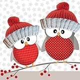 AvanCarte Servietten Weihnachten Winter 2 Eulen Mütze 20 Stück 3-lagig 33x33cm