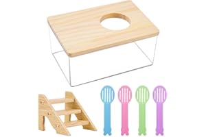 HDGSAFD 1 sztuka wanny dla chomików, 1 sztuka wyjmowanej drewnianej drabiny, 4 szt. łopatek do czyszczenia piasku, przezroczysta piaskownica do kąpieli, artykuły dla zwierząt domowych