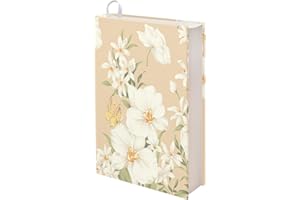Kuiaobaty Housse de protection à enfiler pour livres Motif floral et papillon Beige Fleurs blanches
