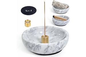 BEYLAB Natural Marble Incense Holder for Sticks and Backflow Incense, Handmade Stick Ideal for Smudging, Incense Burning, Decoration - White
