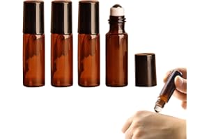 BNOYONERAS 4 Piezas Roll On Aceites Esenciales 5ml, Marrón Botellas Cristal, Roll On con Bola de Acero Inoxidable, para Aceites Esenciales, Aromaterapia, Perfumes
