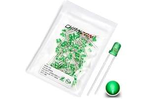 CHANZON 100pcs 3mm Vert Diffusé LED Diode Lumières (lentille colorée givrée ronde DC 3V 20mA) Ampoule Lampes Composants électroniques Indicateur Diodes électroluminescentes
