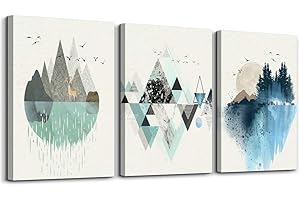 hyidecorart Cuadros abstractos verde y azul geométricos de montaña paisaje lienzo arte de pared moderno nórdico minimalista murales de pared sala de estar dormitorio comedor cocina y baño