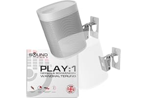 Play 1 Wandhalterung, Weiß, 2er-Set, Kompatibel nur mit Sonos Play:1, Doppelpack, Verstellbarer Dreh- und Neigungsmechanismus, 2 Halterungen inklusive sämtlichem Befestigungsmaterial