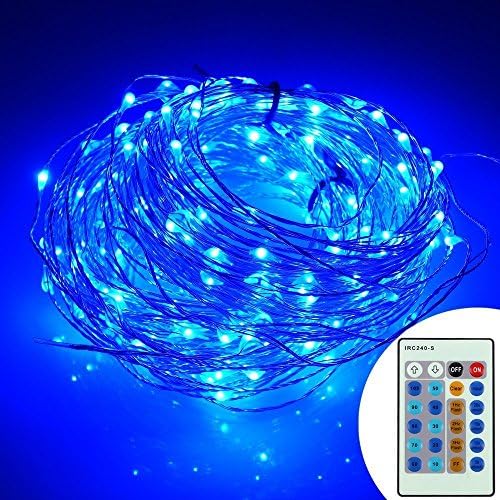 JUNYU Dimmable LED String Lights, 300 Leds Twinkle lights 99 ft Copper Wire Lights for Indoor, Outdoor, Patio,Garden,Bedroom,Christmas Decorative (Blue)