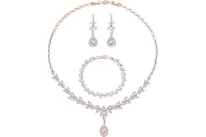 Kamise Parure Femme Argent Plaqué Or/Or Rose avec Zirocon Cubique, Ensemble de Boucles d'oreilles & Collier & Bracelet, Bijoux Hypoallergénique en Forme de Fleur, Mariage Soirée Anniversaire Cadeau