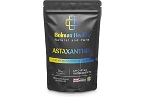 BOLMAN HEALTH Astaxanthin Capsules | High Strength 10mg | 60 Count Per Pouch | HPMC Vegan Friendly Shell | Natural Antioxidant | Supports Skin Health & Energy | Made in The UK