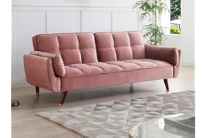Vente-unique-Sofá Cama de 3 plazas de Terciopelo Rosa GULCAN