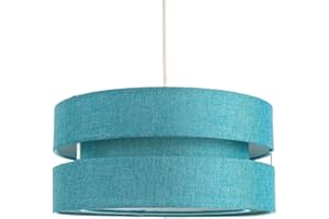 Contemporary Quality Teal Linen Fabric Triple Tier Ceiling Pendant Light Shade | 60w Maximum | Designer Style | 26cm Diameter by Happy Homewares