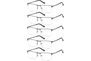 EYECEDAR 5-Pack Reading Glasses for Men Metal Gunmetal Half Frame Spring Hinges Eyeglasses Readers 2.00