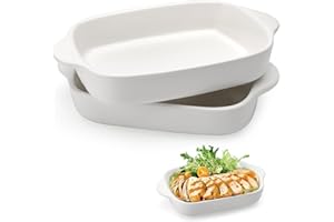 UOCAI Lot de 2 plats à gratin rectangulaires en céramique - 23,2 x 14,2 x 4,5 cm - Avec poignée - Plat à four rectangulaire en céramique - Pour lasagnes, tiramisu et cocotte (blanc)