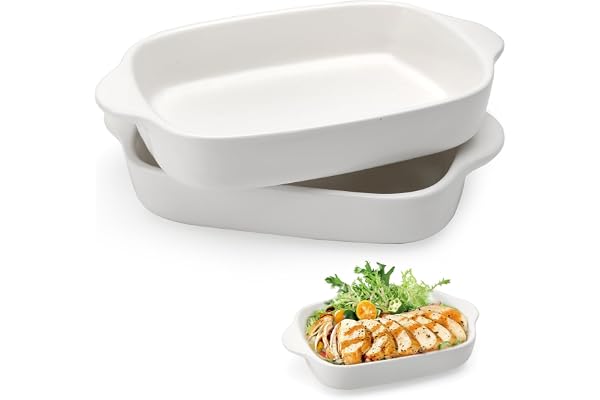 Lot de 2 plats à gratin rectangulaires en céramique - 23,2 x 14,2 x 4,5 cm - Avec poignée - Plat à four rectangulaire en céramique - Pour lasagnes, tiramisu et cocotte (blanc)