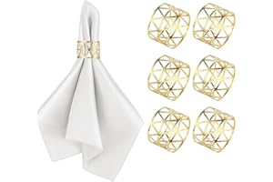 UOPMQGB 6 Stück Gold Serviettenringe, Metall Serviettenringe Serviettenknopf Blume, Vintage Hohle Serviettenringe für Hochzeit Abendessen Jahrestag Tischdekoration (Gold)