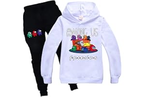 Baonmy Unisex Bambini Gioco Among Us Felpa con cappuccio con pantaloni 2 Pezzo Set Completo Imposter Fans Regalo Casual Pullover Pantaloni Tuta