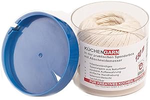 ROTIX Küchengarn Küchenfaden Baumwolle weiß in Spenderbox mit Abschneider Kordelbox (150 m)
